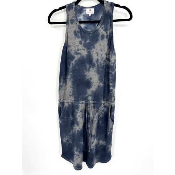 SUNDRY Blue Gray Tie Dye Racerback Drawstring Mini Tank Dress Size 2 - Picture 4 of 8